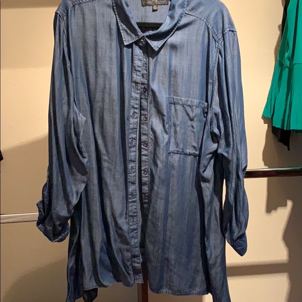 Diane Gilman asymmetrical chambray blouse